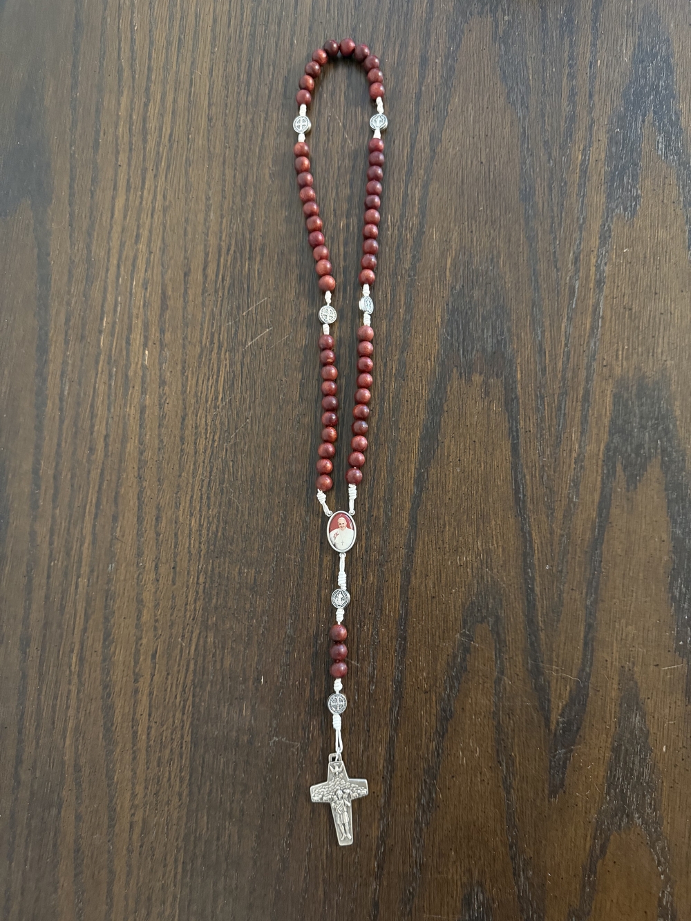 Red Wood Bead Rosary - Pope Francis